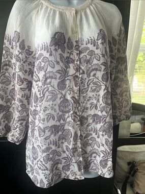 Tommy Bahama White Textured Gauze Button Top